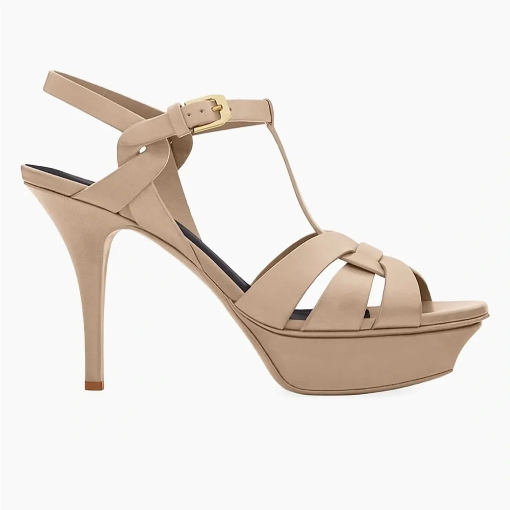 Saint Laurent Tribute Nude Powder 75MM Leather Platform Sandals - Picture 4 of 11